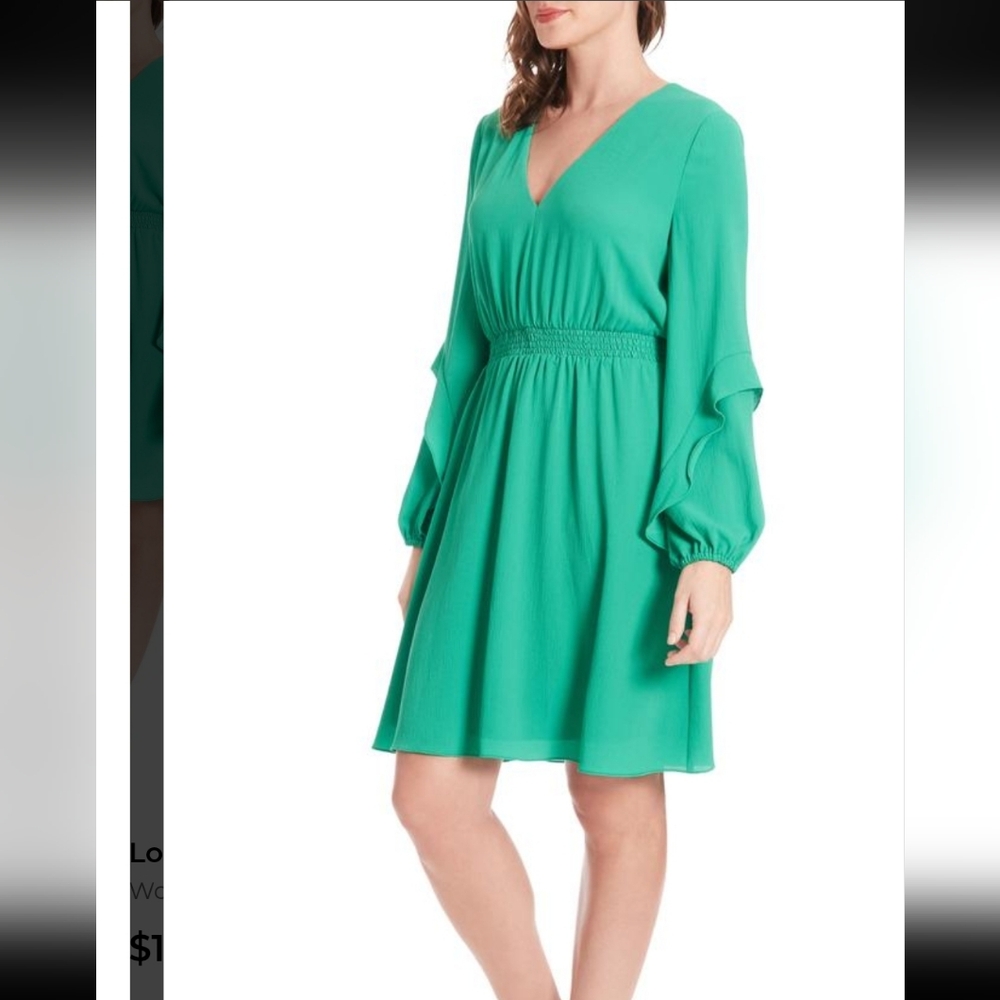 London Times V-Neck Long Sleeve Minidress • Green